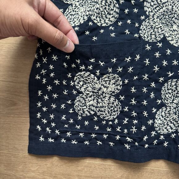 Vintage Hand-Embroidered Indigo Cotton Top Floral Star Pattern Boho Ethnic M/L - Picture 2 of 7